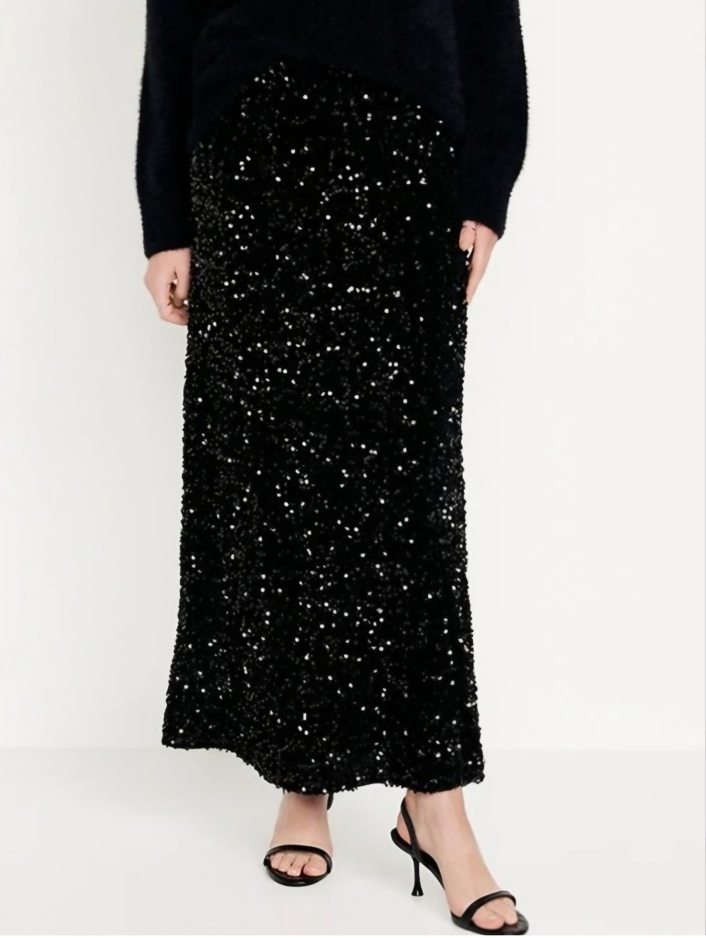 NWT. Black Sequin A Line Maxi Skirt . Size M - Picture 8 of 8